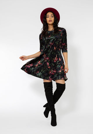 Vestido de veludo Melanie com manga 3/4 feminino Leota, preto