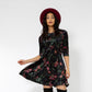 Vestido de veludo Melanie com manga 3/4 feminino Leota, preto
