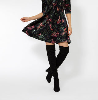 Vestido de veludo Melanie com manga 3/4 feminino Leota, preto
