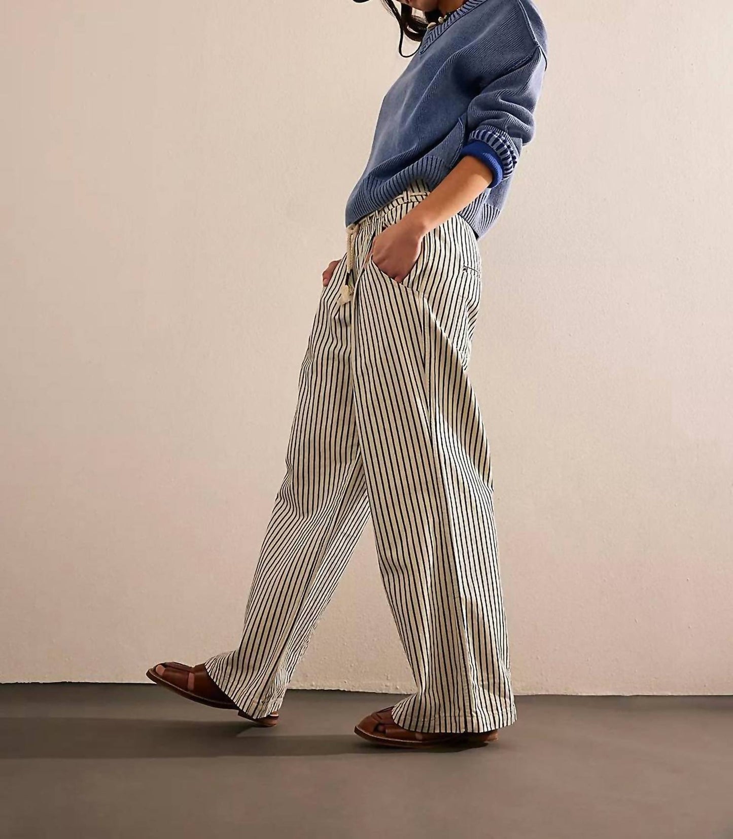 Free People - Dakota Cinched Striped Denim Trousers
