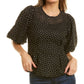 Top Gracia feminino bordado com flores, preto