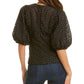 Top Gracia feminino bordado com flores, preto