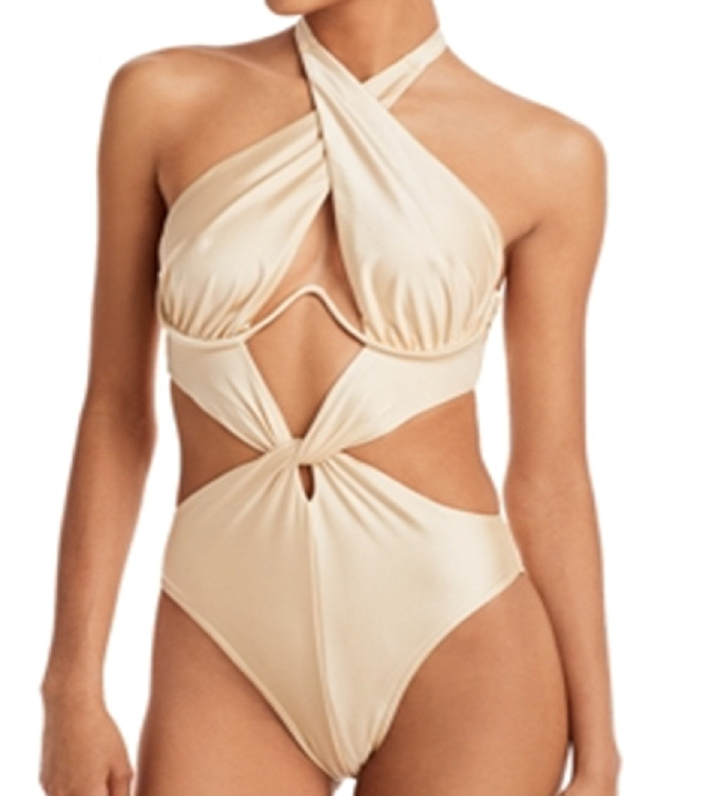 Andrea Iyamah Maiô Feminino Nayo Metallic Branco Tamanho Pequeno