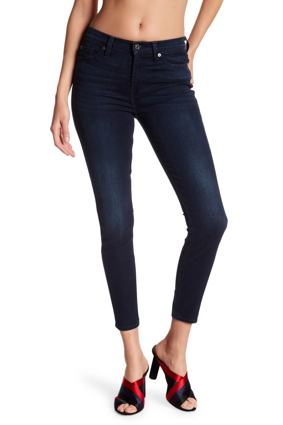 Calça jeans skinny feminina Gwenevere cintura alta até o tornozelo, azul, tamanho 28