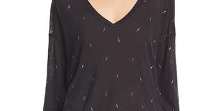 Pulôver feminino Rails Sami Lightning estampado de manga comprida, preto, tamanho XS