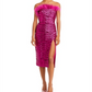 Vestido Amanda Uprichard Feminino Sem Alças com Acabamento em Penas e Brilho Rosa Tamanho GG