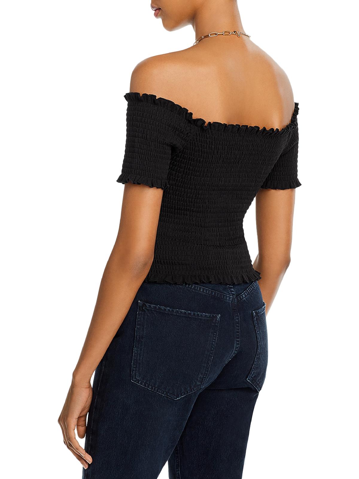 Top curto Aqua feminino com babados e ombros de fora, preto, tamanho P