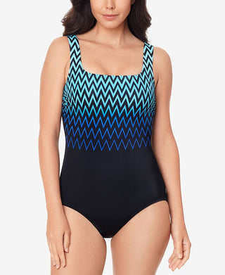 Reebok Women's Electrifying Printed One Piece Swimsuit Blue Size 18