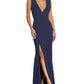 Vestido trompete de crepe com decote profundo Sandra da Dress the Population para mulheres, azul, tamanho grande
