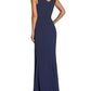 Vestido trompete de crepe com decote profundo Sandra da Dress the Population para mulheres, azul, tamanho grande
