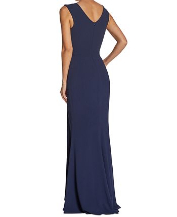 Vestido trompete de crepe com decote profundo Sandra da Dress the Population para mulheres, azul, tamanho grande