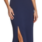 Vestido trompete de crepe com decote profundo Sandra da Dress the Population para mulheres, azul, tamanho grande