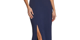 Vestido trompete de crepe com decote profundo Sandra da Dress the Population para mulheres, azul, tamanho grande