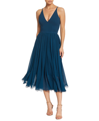 Vestido Midi Alicia Mixed Media Feminino Dress The Population Azul Tamanho Médio