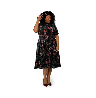 Vestido midi de veludo floral Miranda da Leota feminino, verde, tamanho 1X