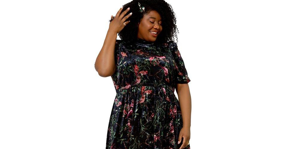 Vestido midi de veludo floral Miranda da Leota feminino, verde, tamanho 1X
