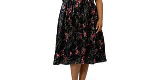 Vestido midi de veludo floral Miranda da Leota feminino, verde, tamanho 1X