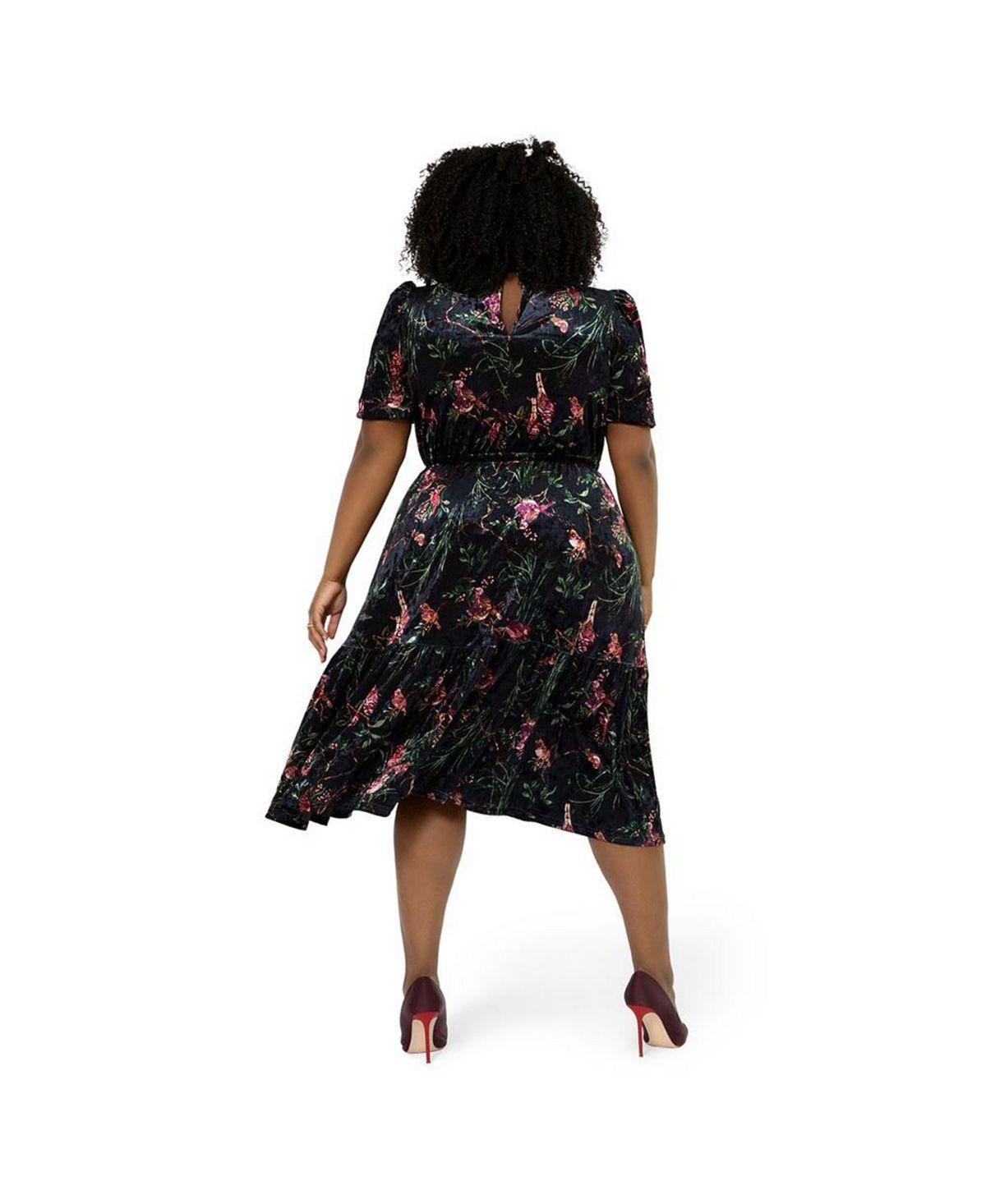 Vestido midi de veludo floral Miranda da Leota feminino, preto, tamanho 2X