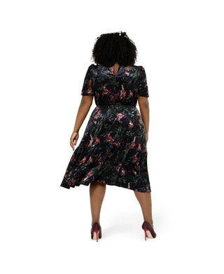 Vestido midi de veludo floral Miranda da Leota feminino, preto, tamanho 2X