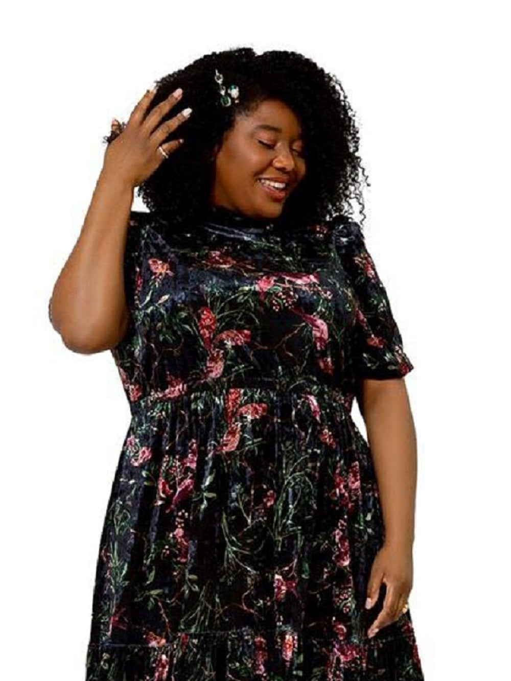 Vestido midi de veludo floral Miranda da Leota feminino, verde, tamanho 3X