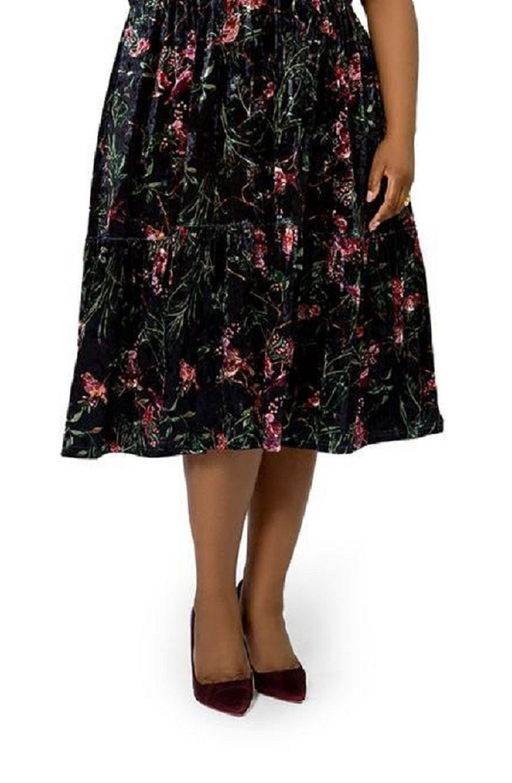Vestido midi de veludo floral Miranda da Leota feminino, verde, tamanho 3X