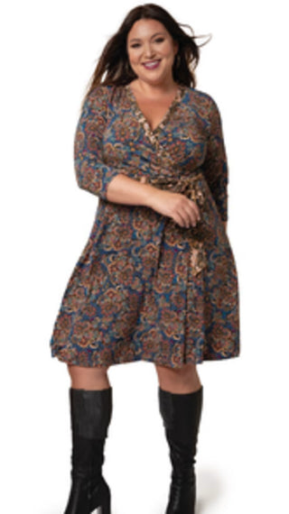 Vestido envelope floral feminino Leota azul tamanho 2X