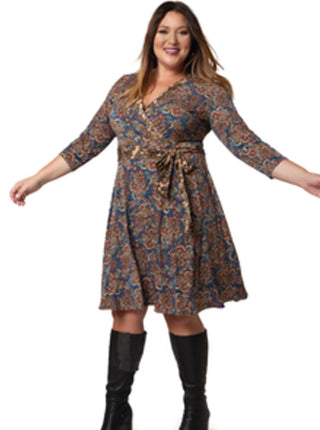 Vestido envelope floral feminino Leota azul tamanho 2X