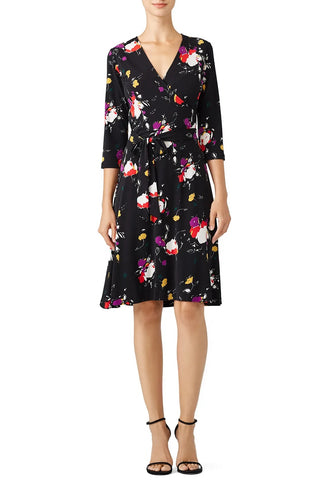 Vestido envelope floral feminino Leota, preto, tamanho 3X