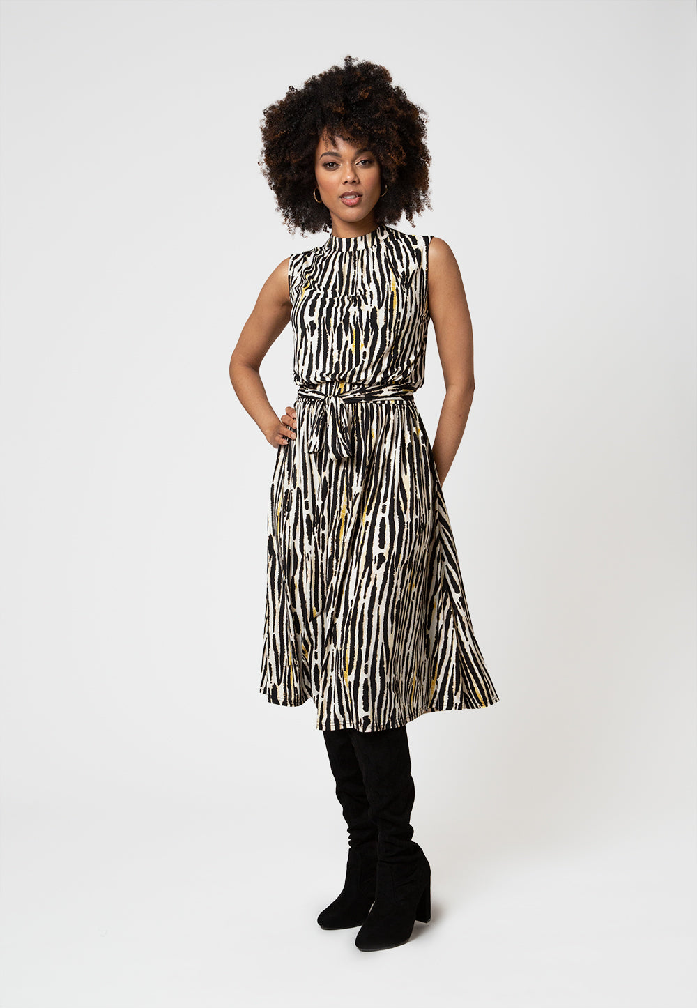 Vestido Mindy sem mangas feminino Leota em branco zebra