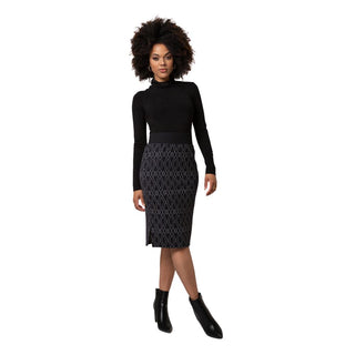 Saia lápis midi feminina Leota em jacquard luxuoso com linhas de diamante, preta