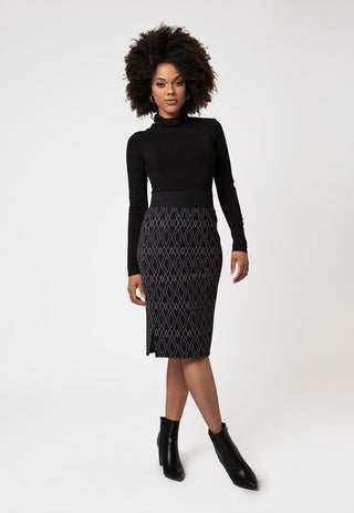 Leota Women's  Midi Pencil Skirt in Diamond Lines Luxe Jacquard Black