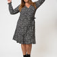 Vestido midi feminino Leota com manga comprida e caimento perfeito em gardênia gráfica (curva) branco