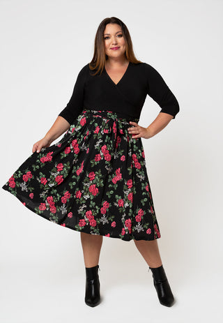Leota Women's  Mindy Skirt in Ruby Rose (Curve) Black Size 2X