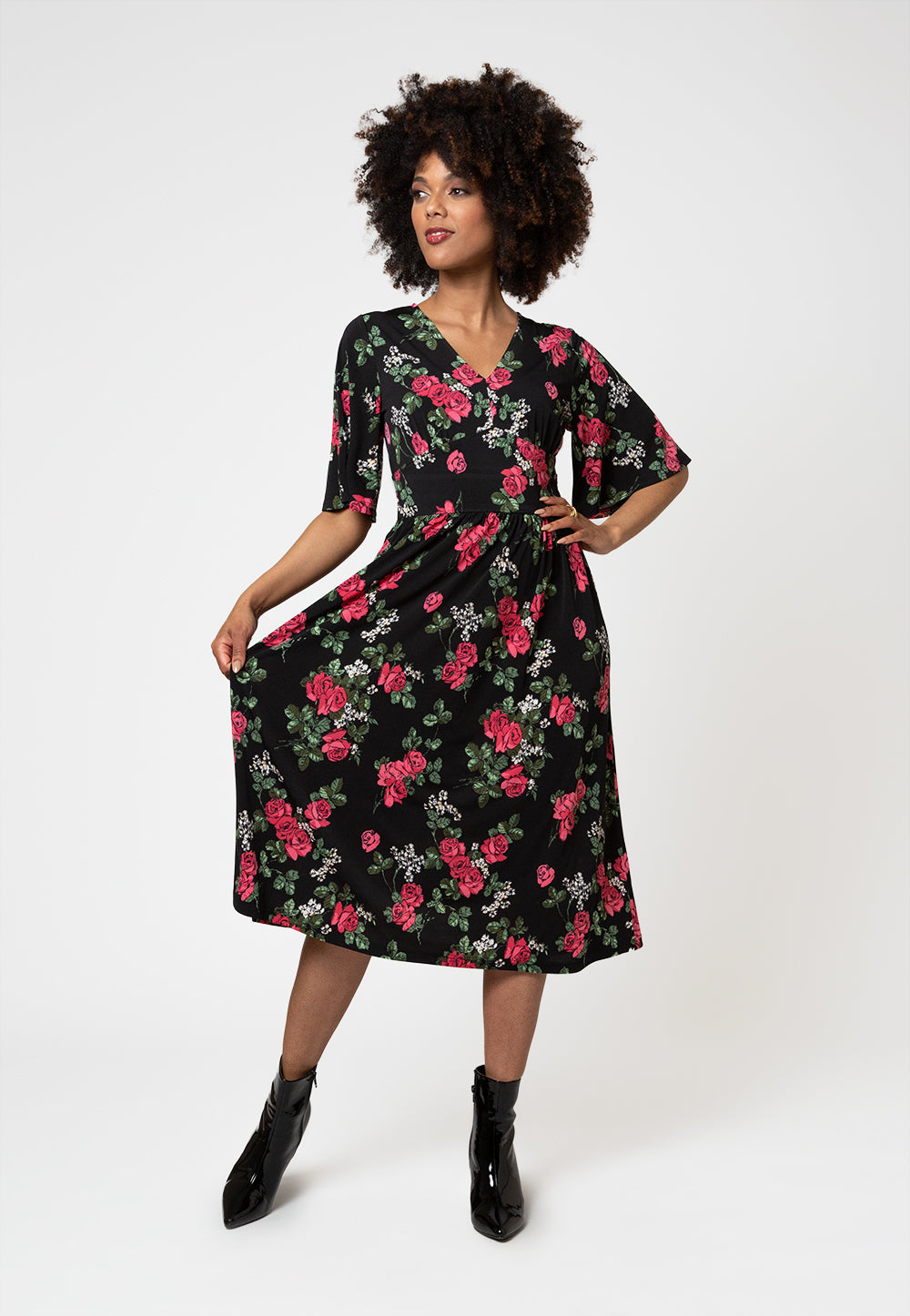 Vestido Zoe de manga curta feminino Leota em preto Ruby Rose