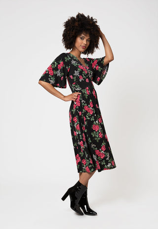 Vestido Zoe de manga curta feminino Leota em preto Ruby Rose