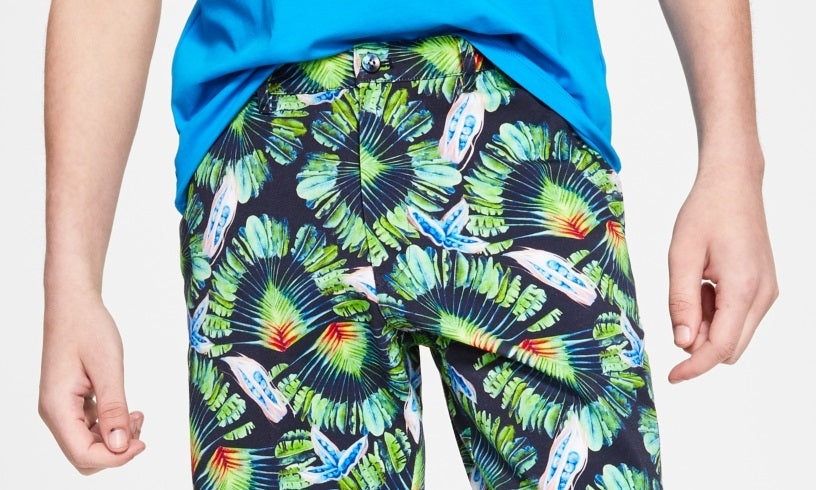 Shorts masculinos Paisley &amp; Gray com estampa de folhas e guerreiro slim fit, preto, tamanho 32W