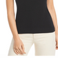 Suéter de cashmere de manga curta C by Bloomingdale's, preto, tamanho M