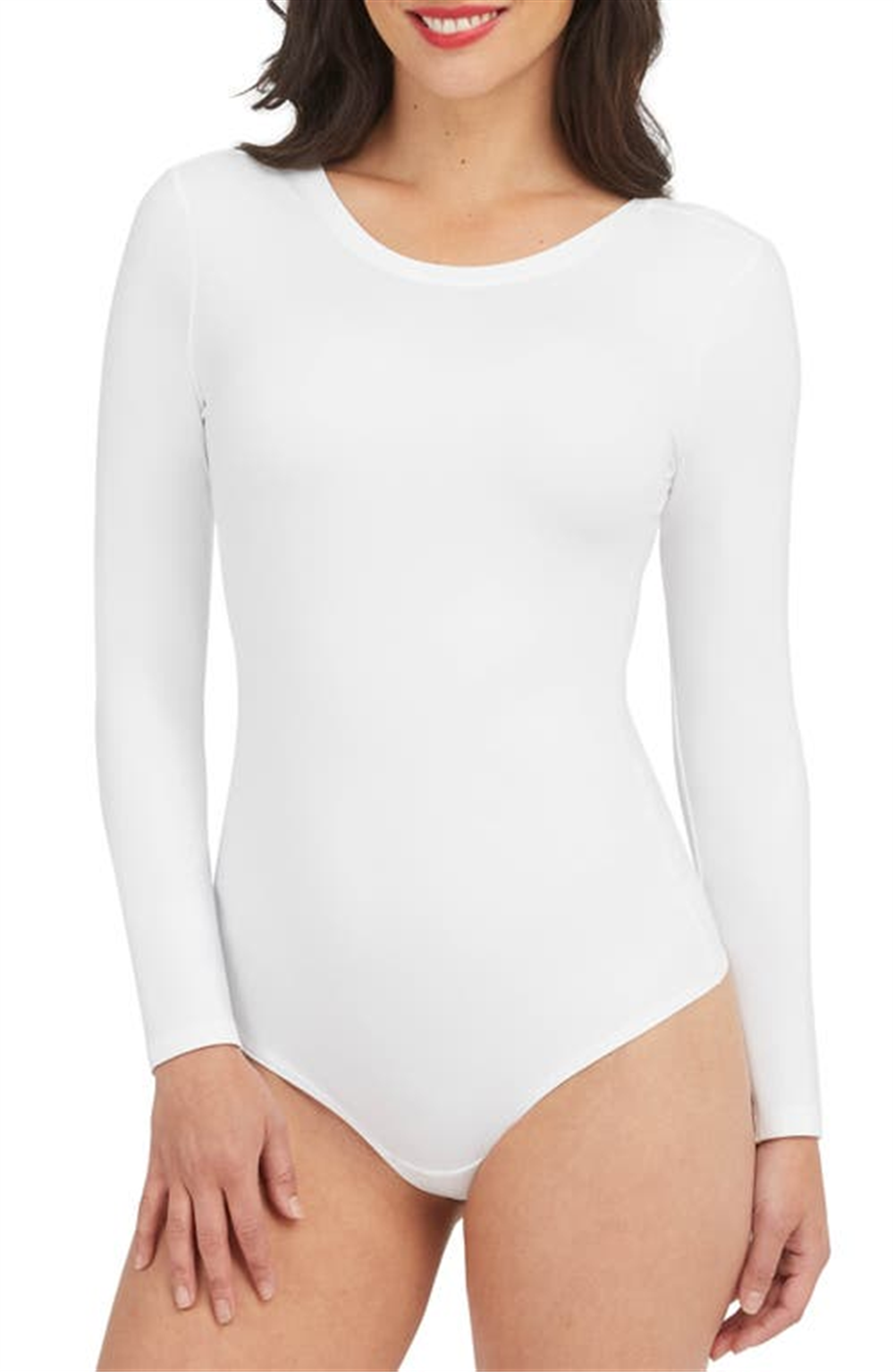 Body Spanx Branco Manga Longa Gola Redonda, Tamanho X-S