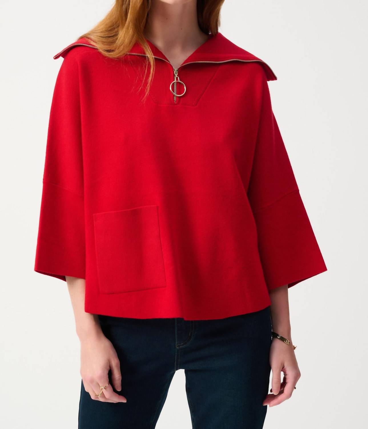 Joseph Ribkoff - Zip Front Dolman Sleeve Boxy Sweater