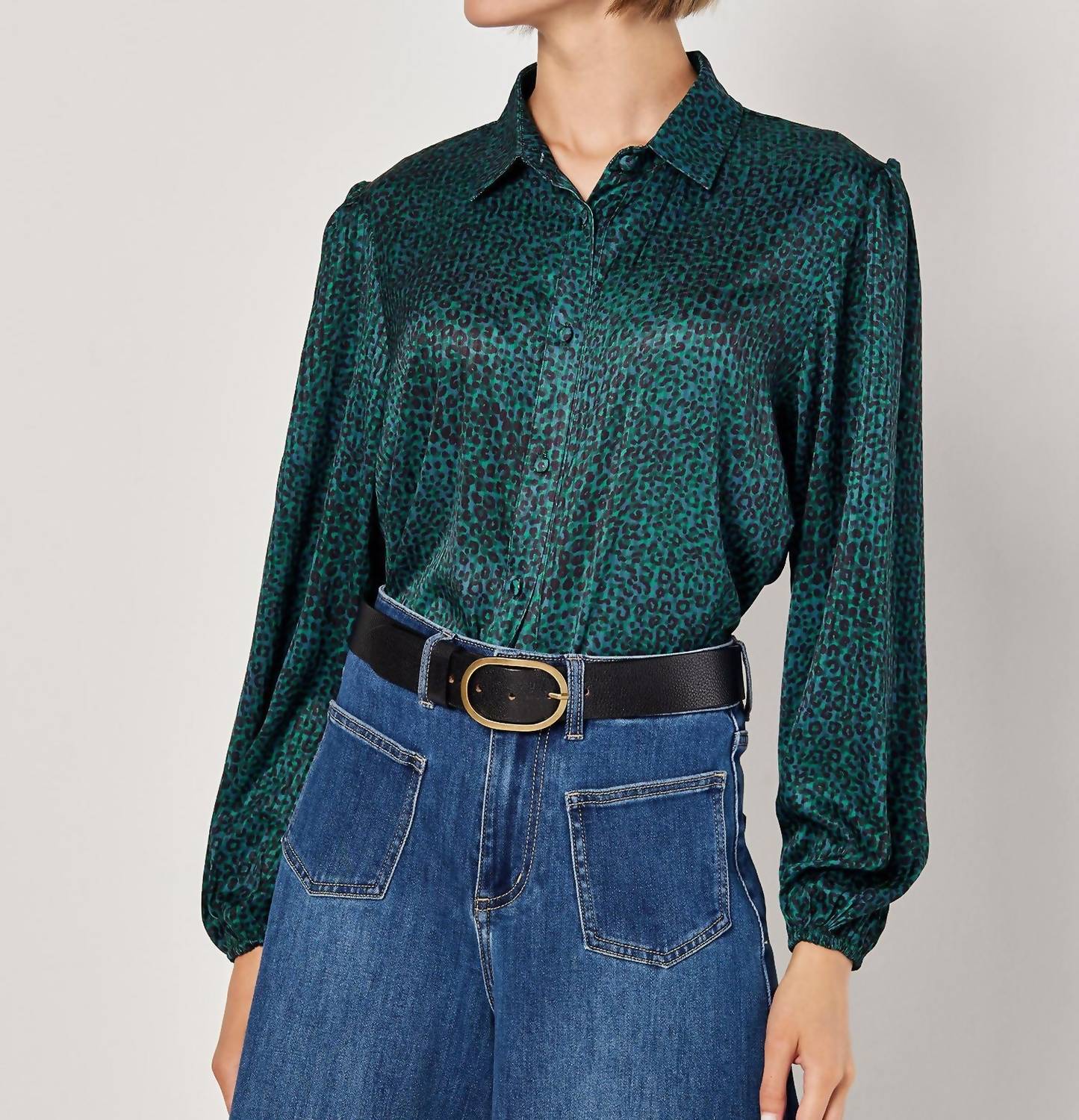 Apricot - Animal Print Self Stripe Satin Shirt