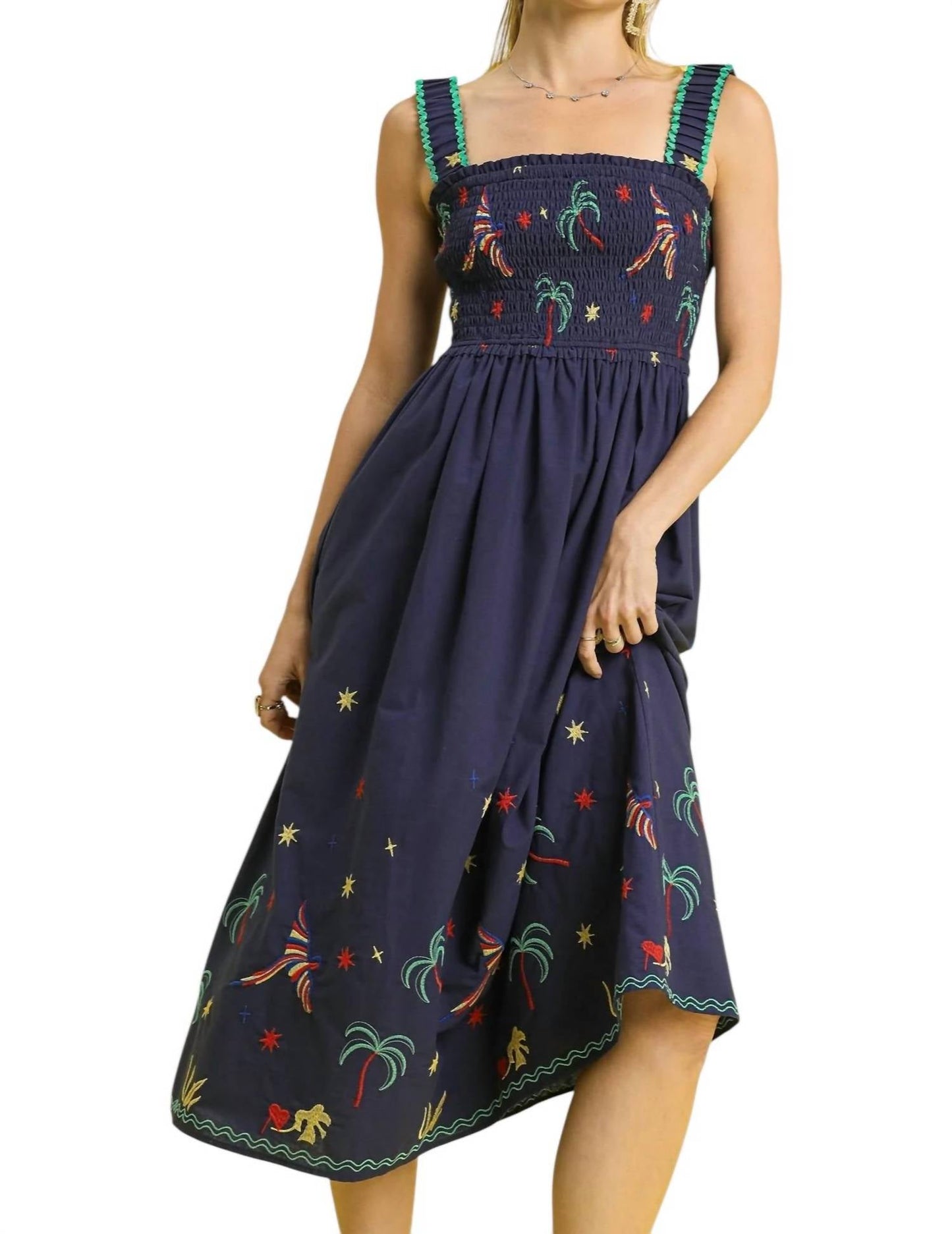 Umgee - Embroidered Smocked Midi Dress
