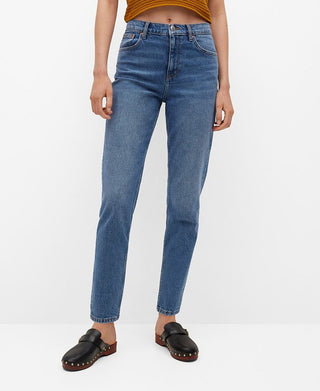 Calça Jeans Mom-Fit Feminina Mango Azul Tamanho 12