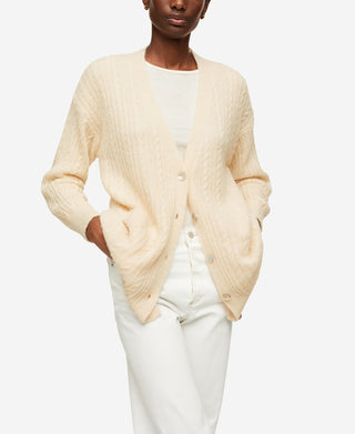 Cardigan de malha trançada feminino Mango, bege, tamanho grande