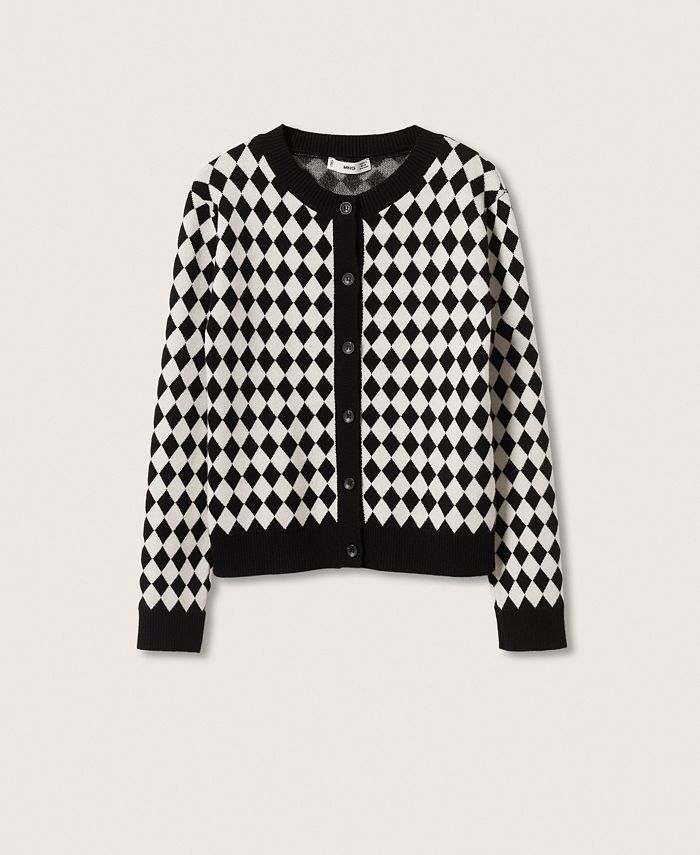 Cardigan de malha xadrez feminino Mango, preto, tamanho P