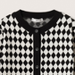 Cardigan de malha xadrez feminino Mango, preto, tamanho P