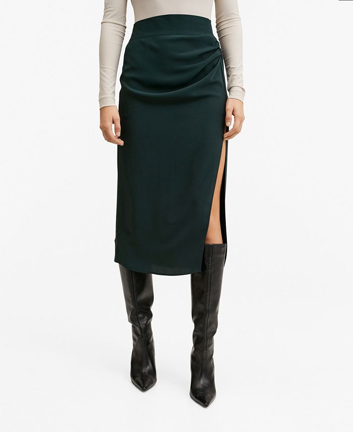 Saia midi feminina Mango Vent, verde, tamanho médio