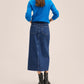 Saia midi jeans feminina Mango azul tamanho médio