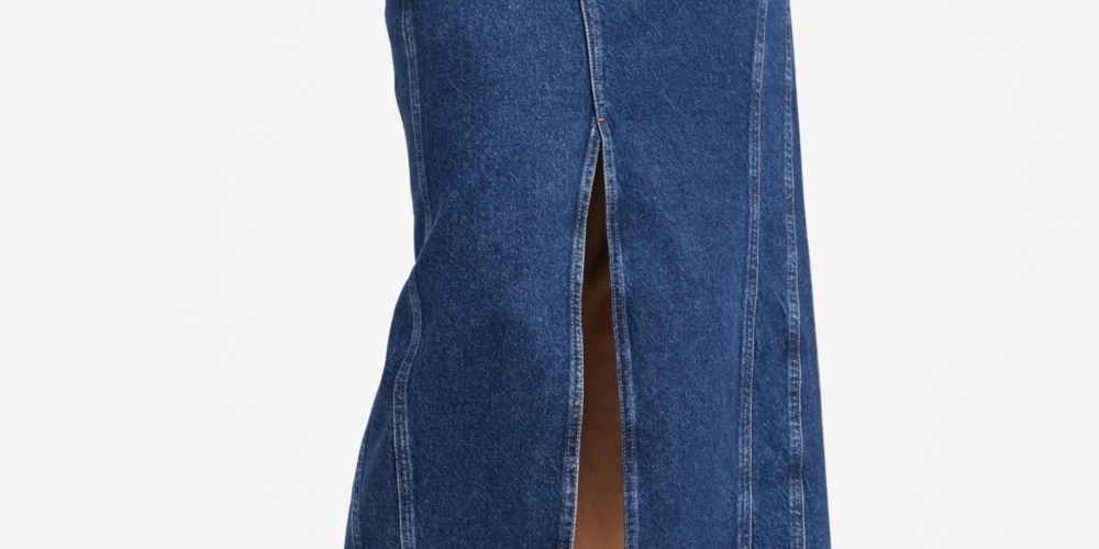 Saia midi jeans feminina Mango azul tamanho médio