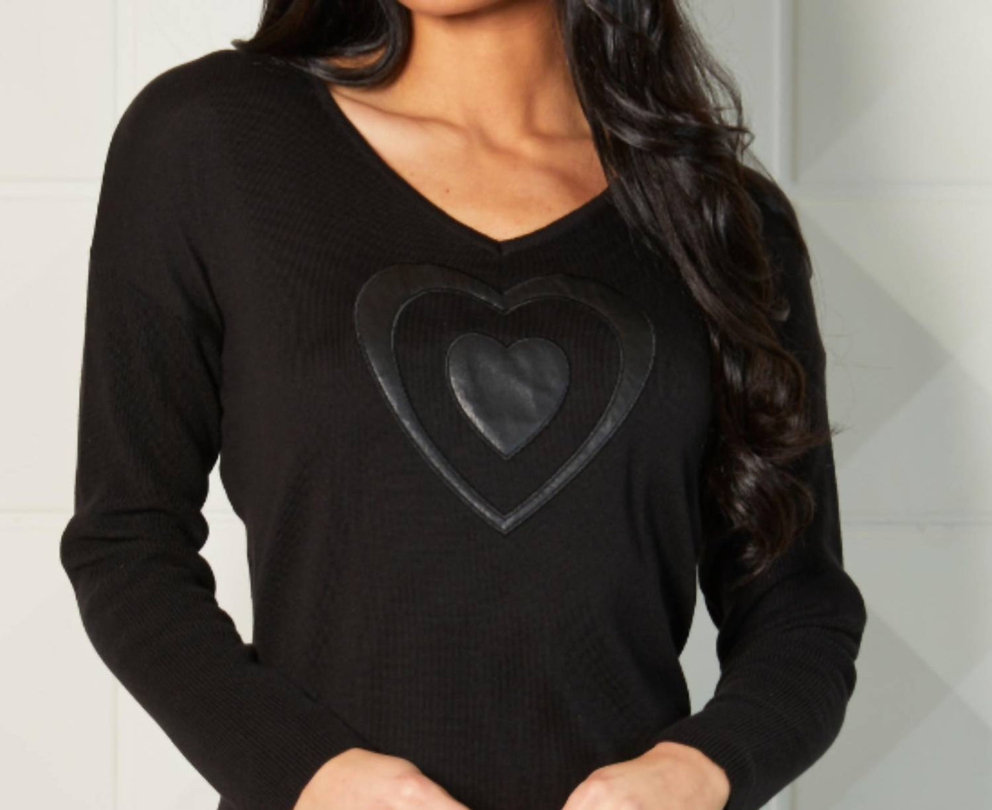 Angel Apparel - V-Neck Pleather Heart Detail Top