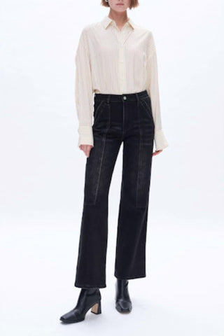 Bayeas - Seamed High Waist Wide Leg Jeans
